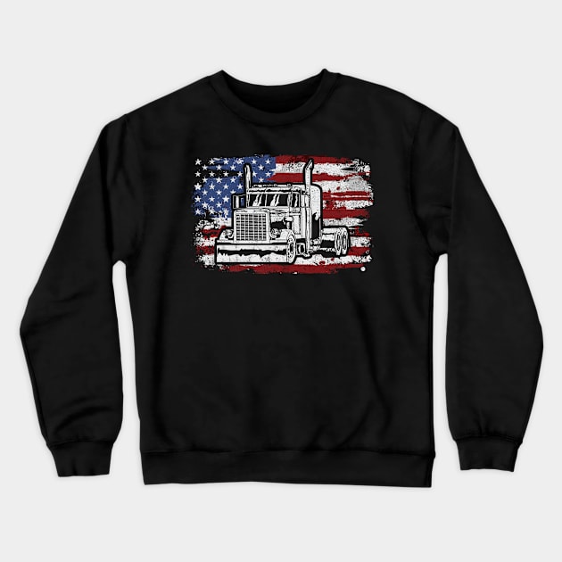 Truck American Flag Trucker Vintage Crewneck Sweatshirt by KAWAIITEE